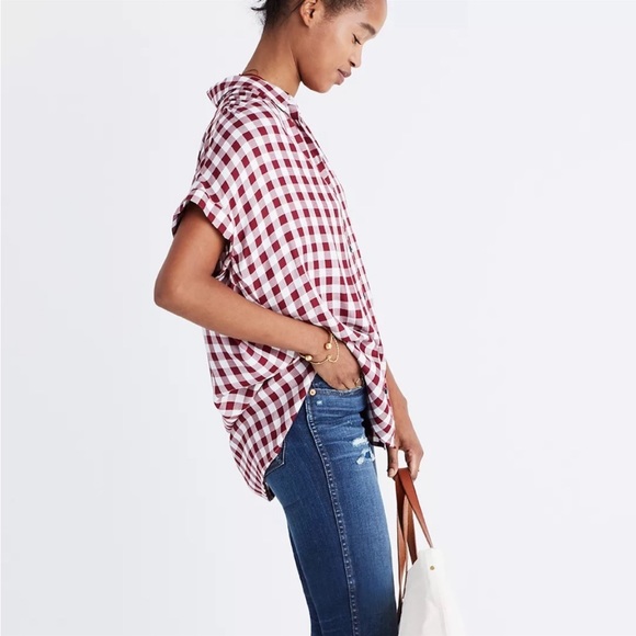 Madewell Central Shirt Red White Gingham Check Plaid Size XS - Picture 6 of 7